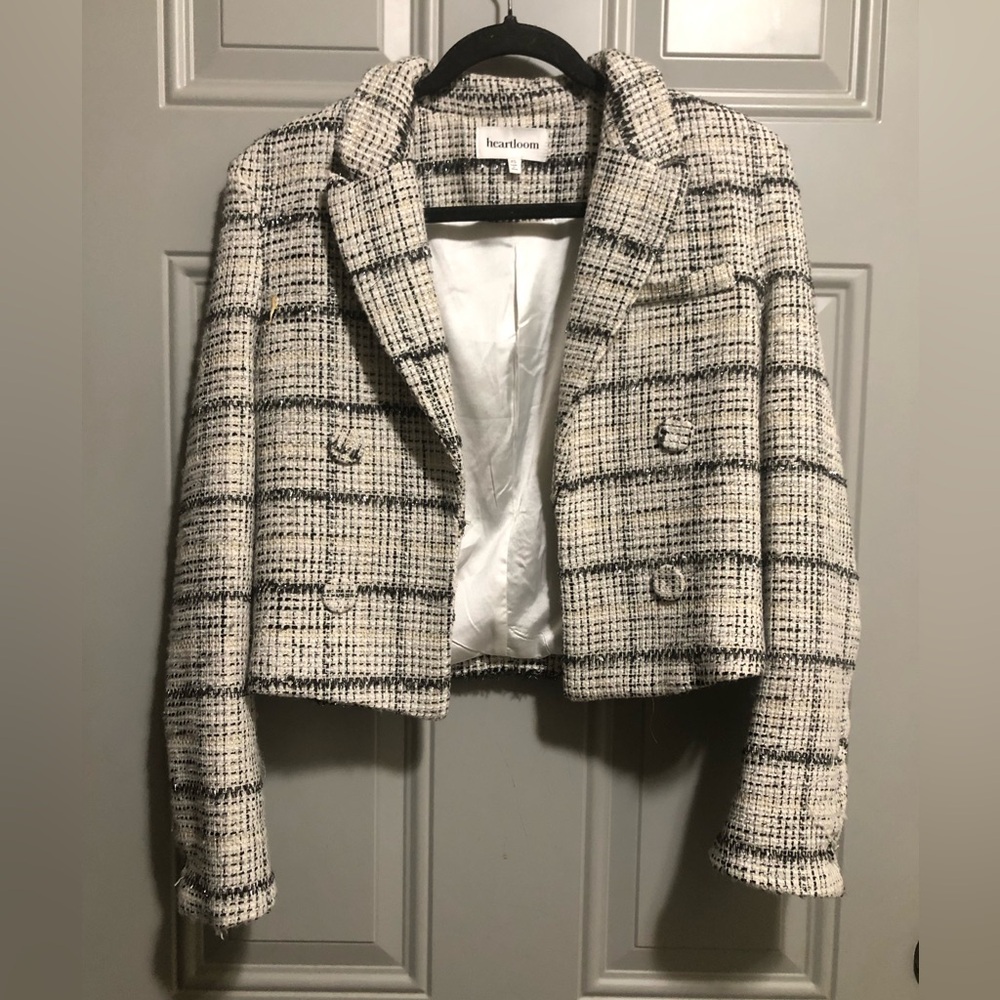 Heartloom Black and White Tweed Cropped Blazer